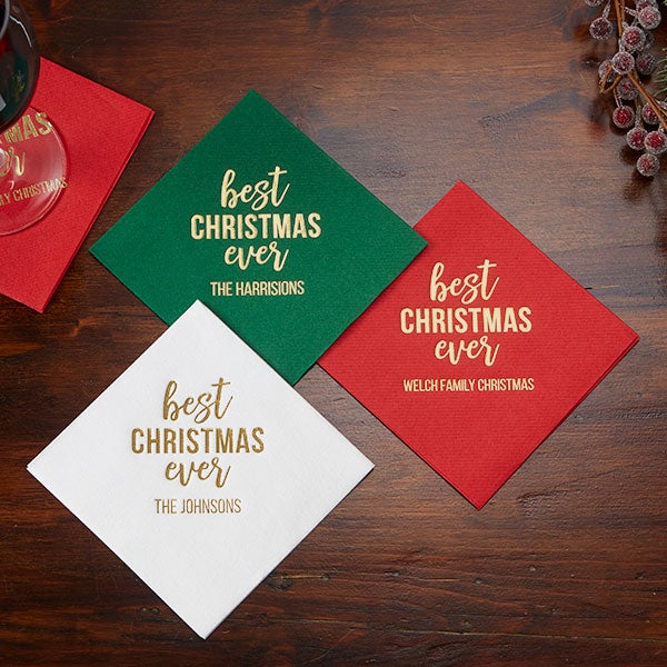 Best Christmas Ever Personalized Premium Cocktail Napkins - 25948D