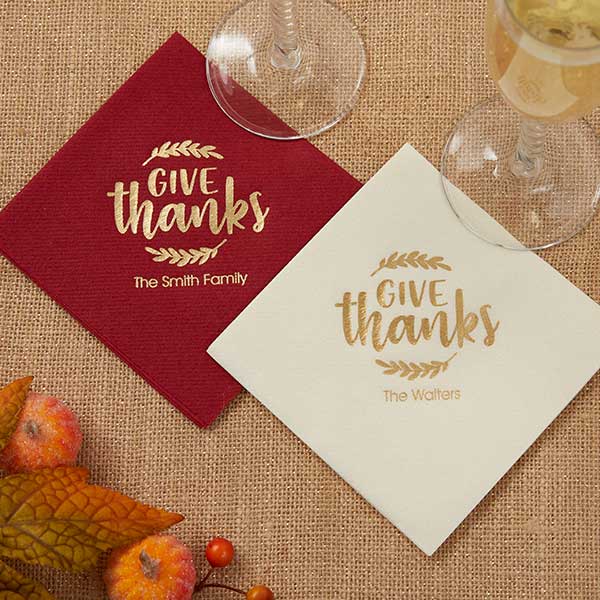 Give Thanks Personalized Premium Cocktail Napkins - 25950D