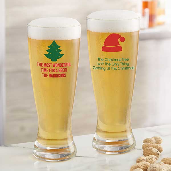 Personalized Christmas Icon Beer Glasses - 25995