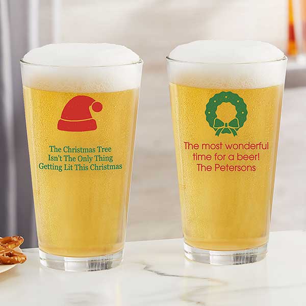 Personalized Christmas Icon Beer Glasses - 25995