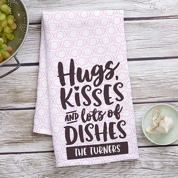 Hugs, Kisses & Lots of Dishes Personalized Kitchen Towel - 26071