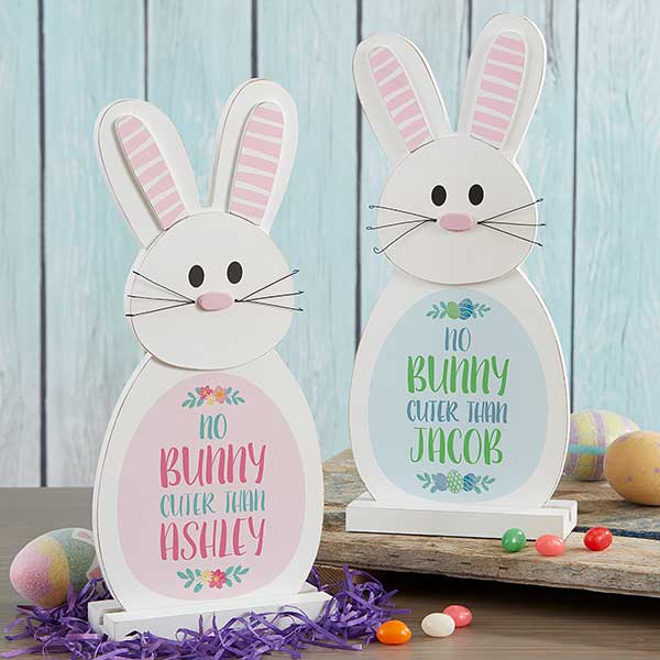 Personalised Easter Egg Bunny Wooden Plaque Name Gift Baby 1st Easter Keepsake