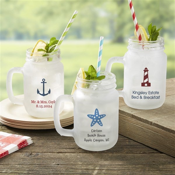 Personalized Nautical Frosted Mason Jar Glasses - 26114