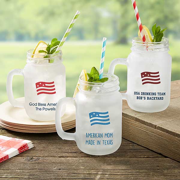 Choose Your Icon Personalized Patriotic Frosted Mason Jar Glass