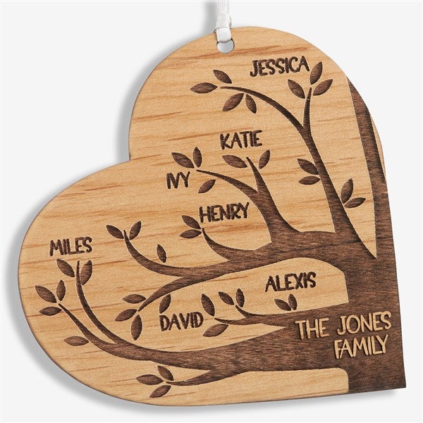 Personalized Wood Heart Family Tree Ornaments - 26131