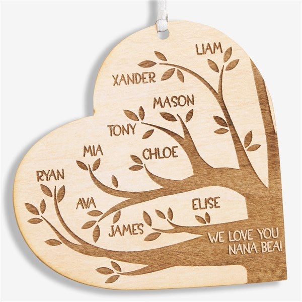 Personalized Wood Heart Family Tree Ornaments - 26131