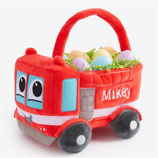 Fire Truck Embroidered Plush Easter Basket - 26151