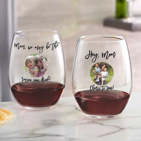 Personalized 20 oz stemless wine glass - Customizable Photo