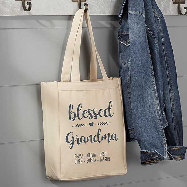 Blessed Grandma Personalized Canvas Tote Bags - 26158