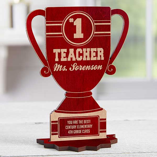 #1 Teacher Personalized Trophy Wood Keepsake - 26166