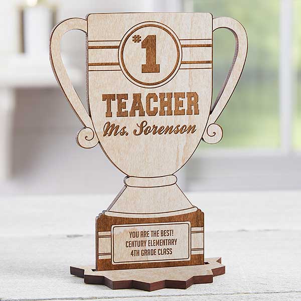 #1 Teacher Personalized Trophy Wood Keepsake - 26166
