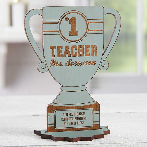 #1 Teacher Personalized Trophy Wood Keepsake - 26166