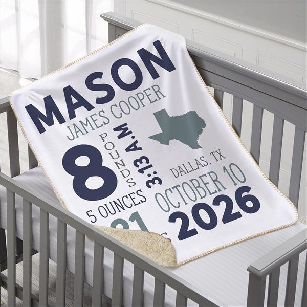 State Icon Birth Stats Personalized Baby Blankets - 26207