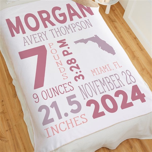 State Icon Birth Stats Personalized Baby Blankets - 26207