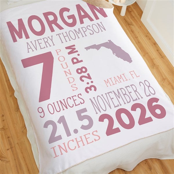 State Icon Birth Stats Personalized Baby Blankets - 26207