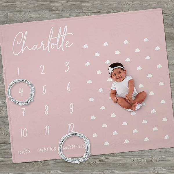 Pink, Simple & Sweet Personalized Baby Milestone Blanket - 26217