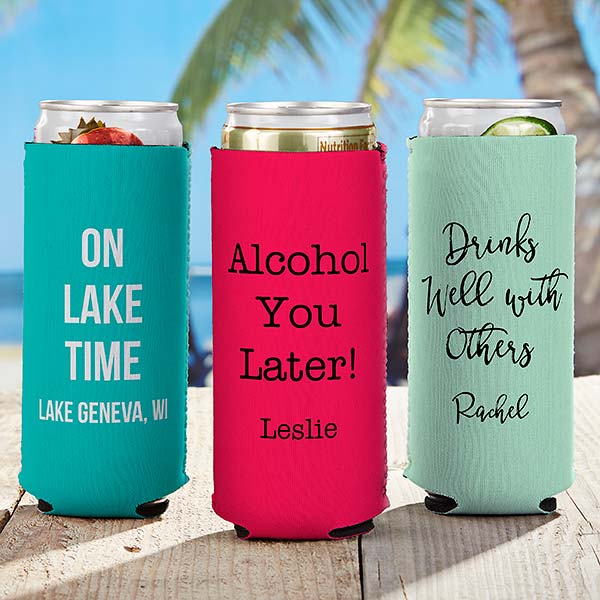 Custom Text Personalized Skinny Can Holders