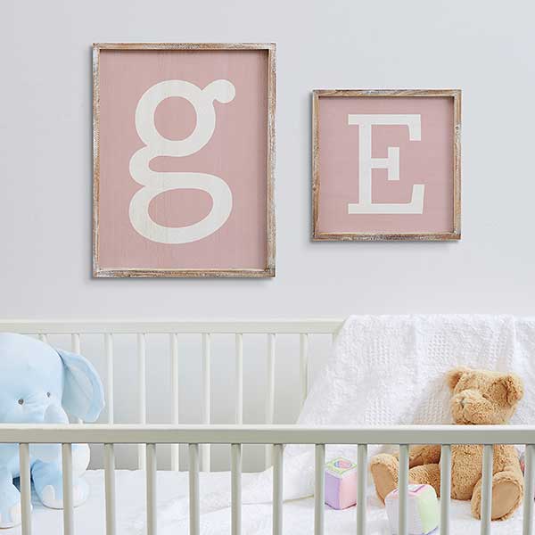 Simple & Sweet Personalized Baby Girl Pink Initial Wood Wall Art - 26230