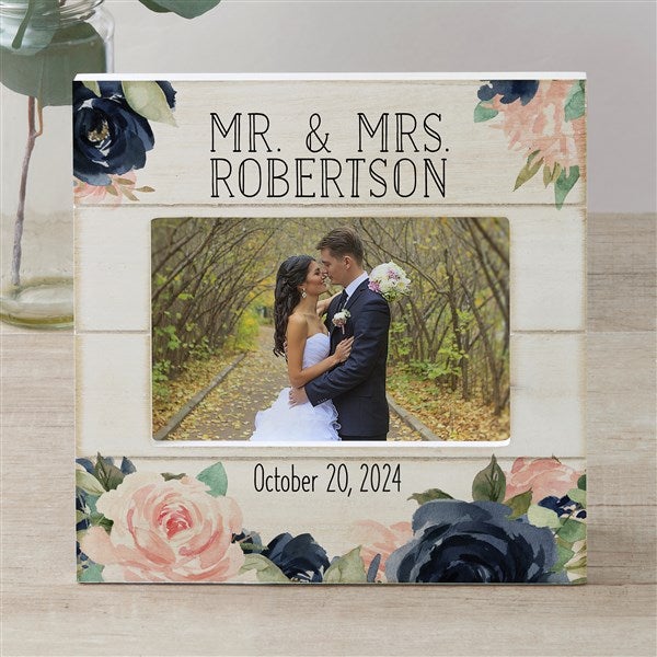 Navy Colorful Floral Personalized Wedding Picture Frame - 26320