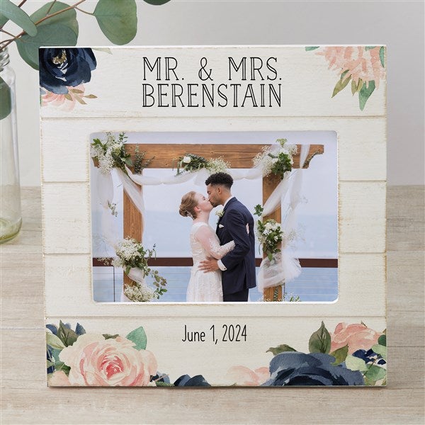 Navy Colorful Floral Personalized Wedding Picture Frame - 26320
