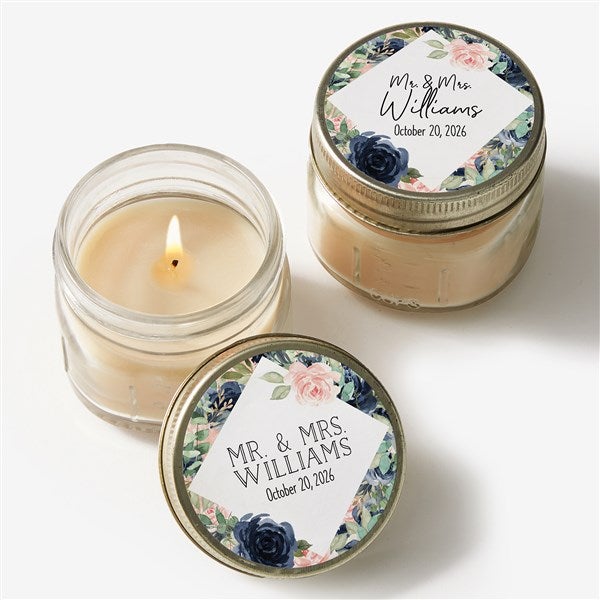 Navy Floral Personalized Mason Jar Candle Wedding Favors - 26330