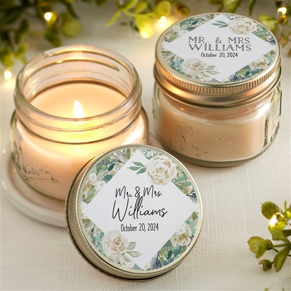 Neutral Floral Personalized Mason Jar Candle Wedding Favors - 26331