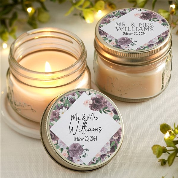 Plum Floral Personalized Mason Jar Candle Wedding Favors - 26332
