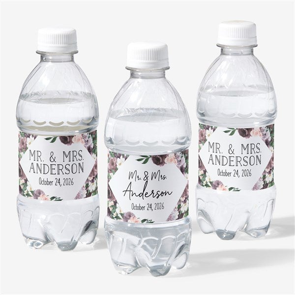 Plum Colorful Floral Personalized Wedding Water Bottle Labels - 26342