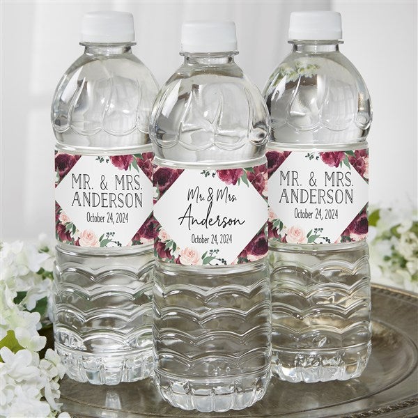 Wine Colorful Floral Personalized Wedding Water Bottle Labels - 26343