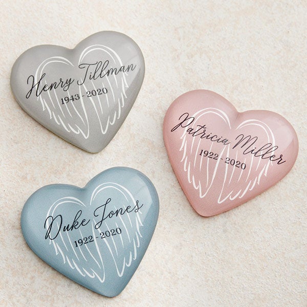 On Angels Wings Personalized Memorial Mini Heart Keepsake - 26382