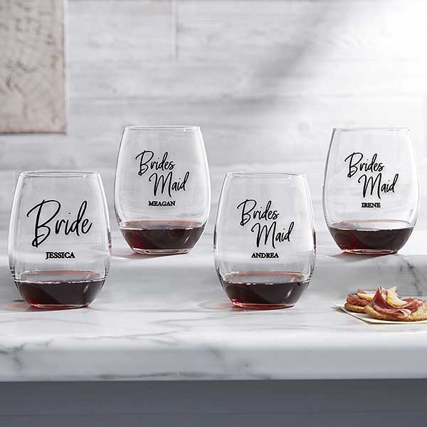 Classic Elegance Personalized Wedding Party Wine Glasses - 26394