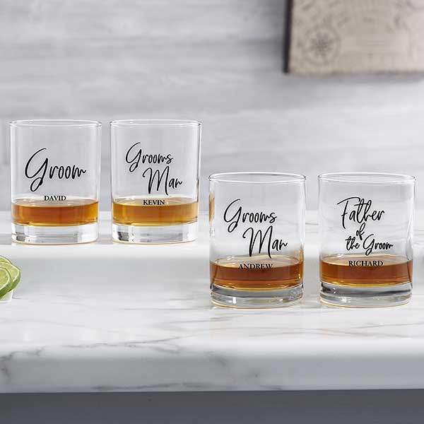 Classic Elegance Personalized Wedding Party Whiskey Glasses - 26396
