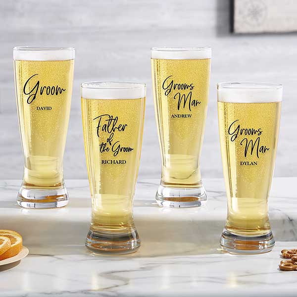 Set of 7 - Custom Engraved 12oz Beer Mug, Personalized Groomsmen Beer Glass