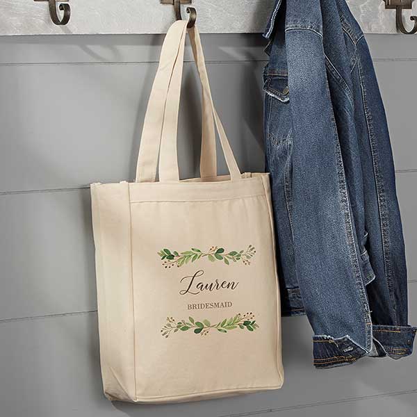Laurels of Love Personalized Bridal Party Canvas Tote Bags - 26427