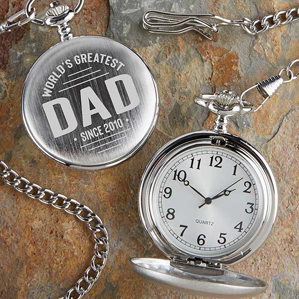 World's Greatest Dad Engraved Silver Pocket Watch - 26493