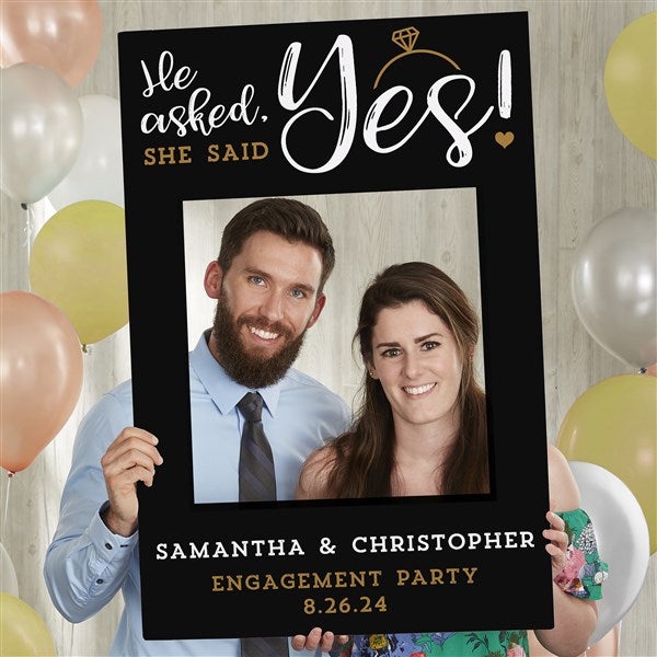 She Said Yes Personalized Engagement Party Photo Frame Prop - 26509