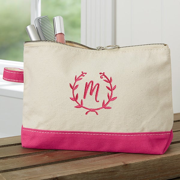 Floral Wreath Embroidered Canvas Makeup Bags - 26541