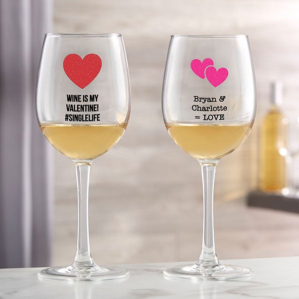 Personalized Valentine's Day Wine Glasses - Choose Your Icon - 26565