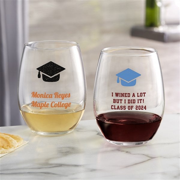 Personalized Graduation Wine Glasses - Choose Your Icon - 26568