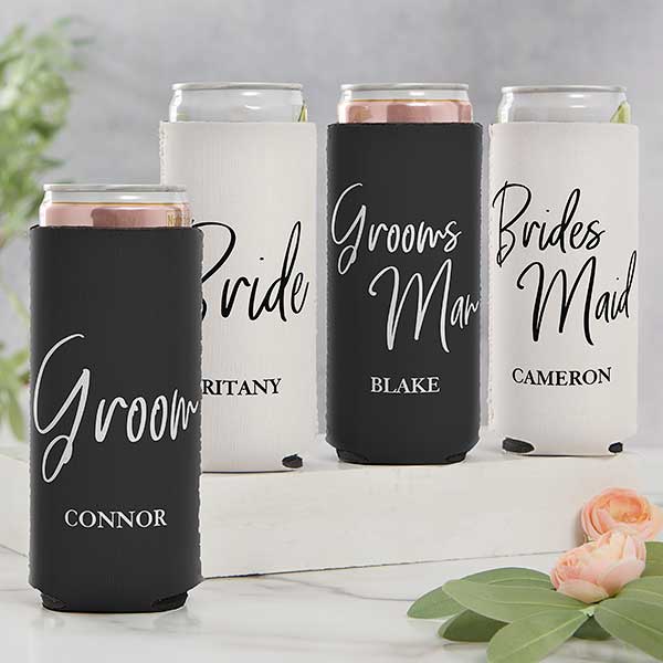 Classic Elegance Personalized Wedding Party Slim Can Cooler - 26724