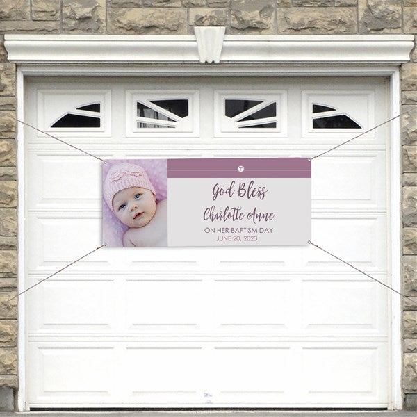 Modern Cross Personalized Girl Baptism Banner - 26753