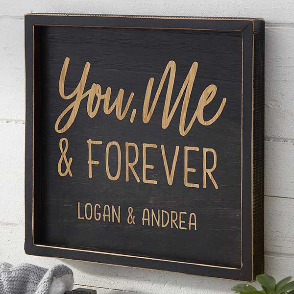 You, Me & Forever Personalized Distressed Black Wood Wall Art - 26767