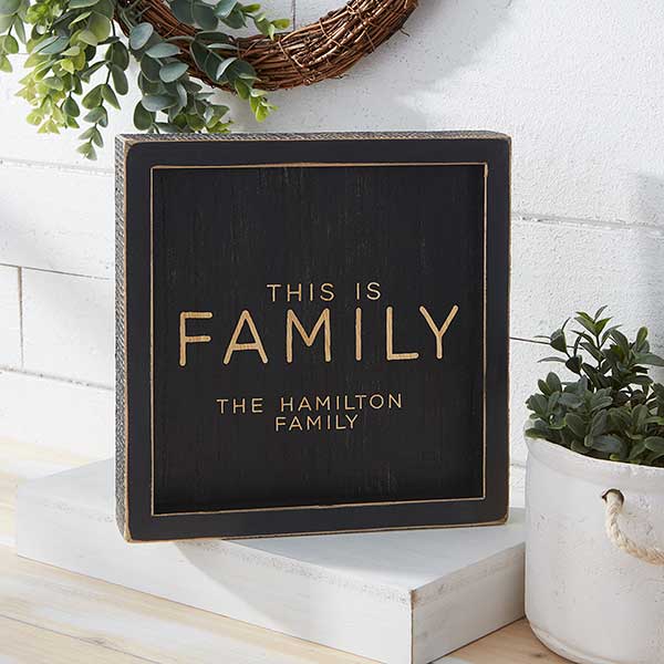 This is Family Personalized Distressed Black Wood Frame Wall Art - 26775
