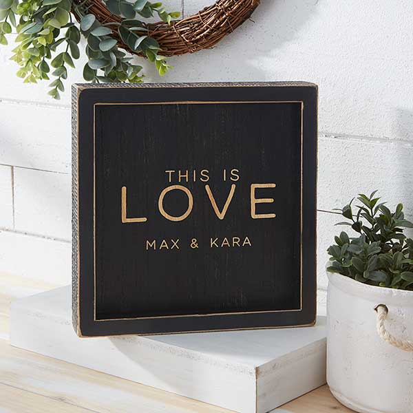 This is Love Personalized Distressed Black Wood Frame Wall Art - 26776