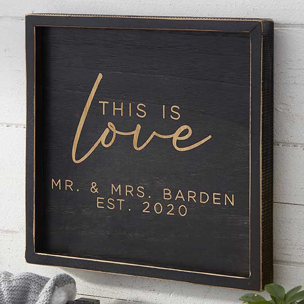 This is Love Personalized Distressed Black Wood Frame Wall Art - 26776