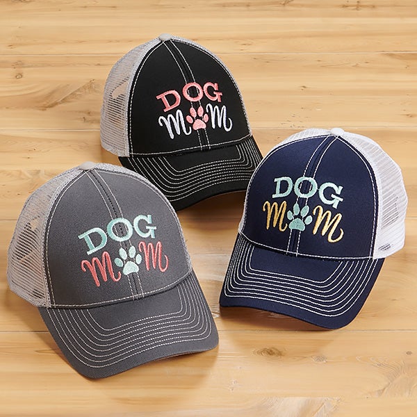 Dog Mom Embroidered Grey Trucker Hat