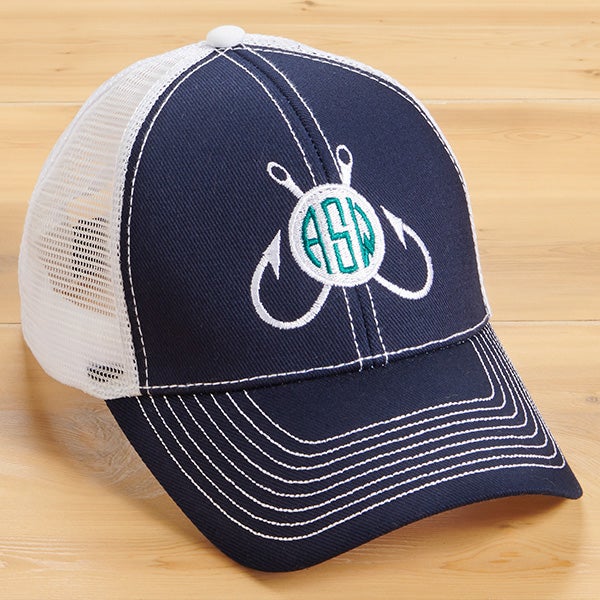 Fishing Monogram Embroidered Navy & White Trucker Hat