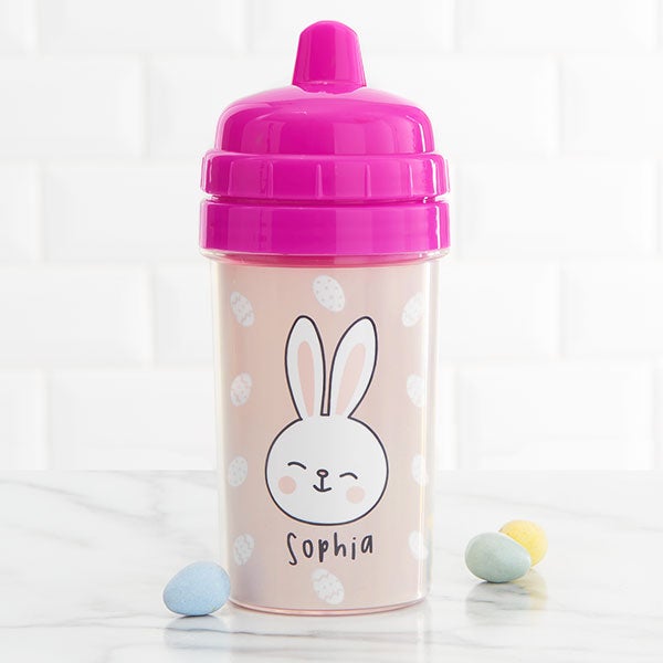 Bunny Treats Personalized Toddler Sippy Cup - 10 oz Pink