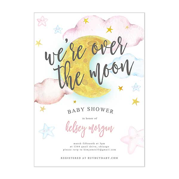 over the moon baby shower invitations