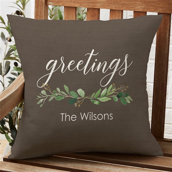 Greenery Welcome Personalized Outdoor Throw Pillows - 26964